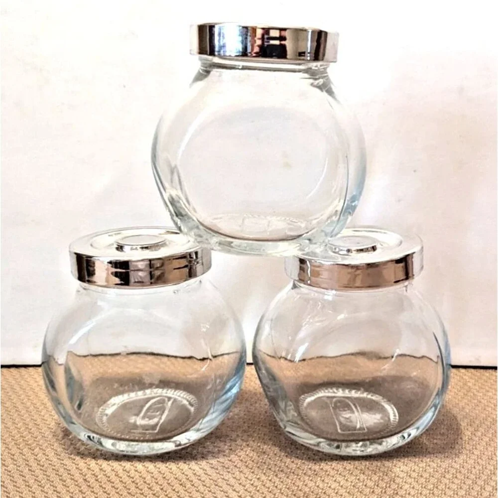 IKEA RAJTAN Clear Glass Spice Jars 3-pc 5 oz Each Silver Lid Storage Container